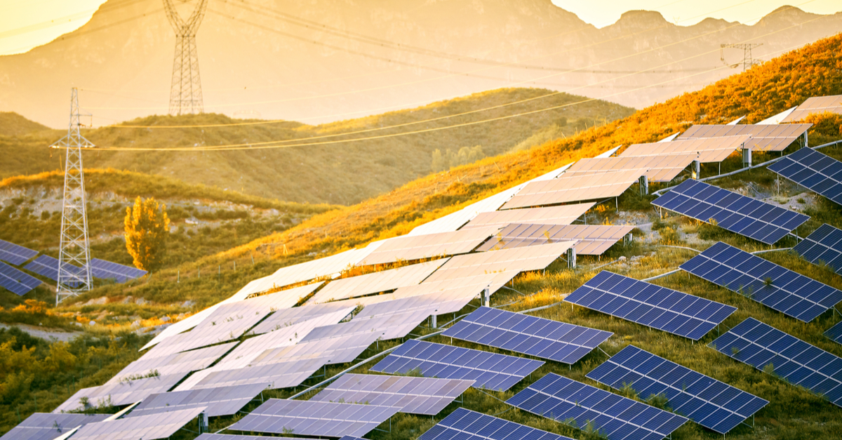 Solar PV panels across a mountain